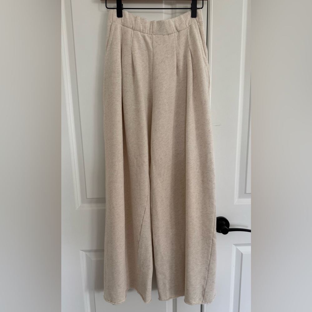 Aerie Cream Wide-Leg Track Pants